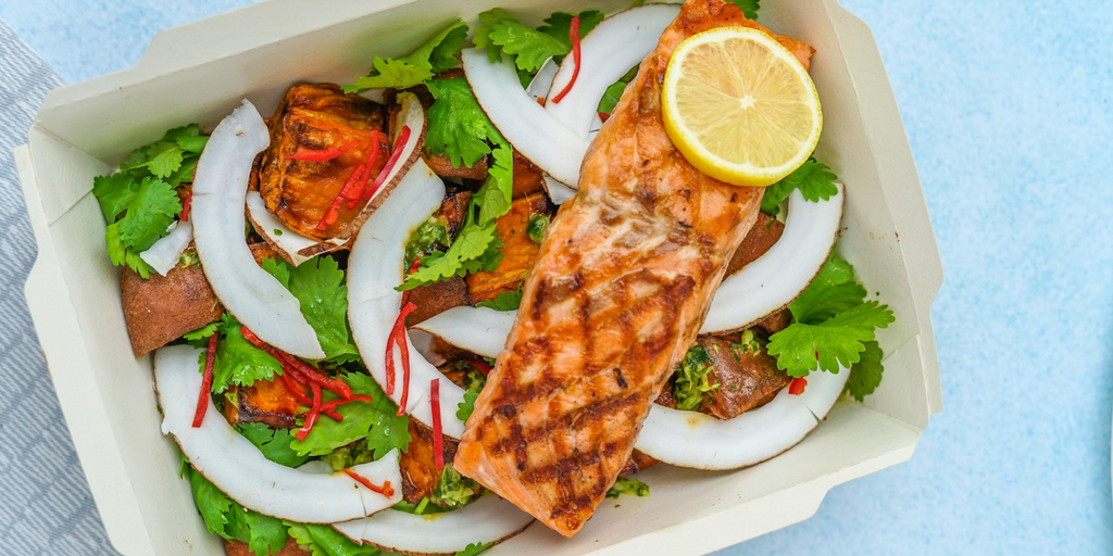 Meal with grilled salmon
